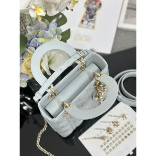 Premium Replica Small Lady Dior My ABCDior bag with D.I.O.R blue cannage lambskin pendant At Cheap Price