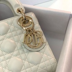 Premium Replica Mini Lady Dior bag with white cannage stitching At Cheap Price