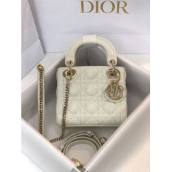 Premium Replica Mini Lady Dior bag with white cannage stitching At Cheap Price