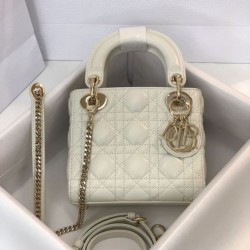 Premium Replica Mini Lady Dior bag with white cannage stitching At Cheap Price