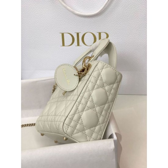 Premium Replica Mini Lady Dior bag with white cannage stitching At Cheap Price
