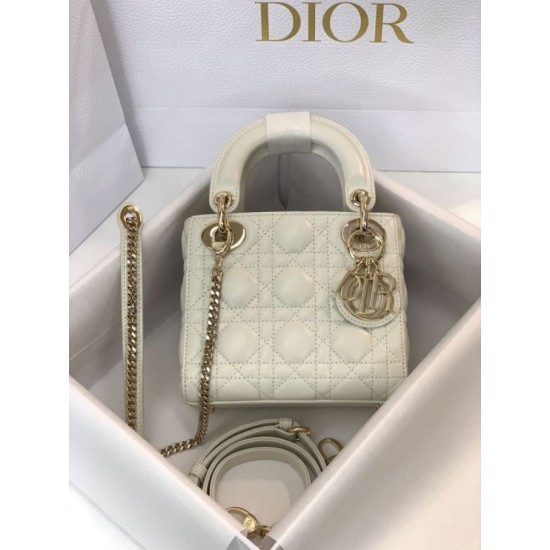 Premium Replica Mini Lady Dior bag with white cannage stitching At Cheap Price