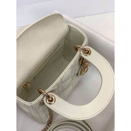 Premium Replica Mini Lady Dior bag with white cannage stitching At Cheap Price