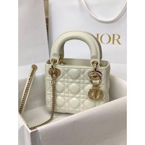 Premium Replica Mini Lady Dior bag with white cannage stitching At Cheap Price