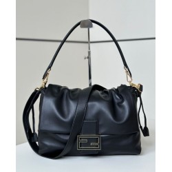 Premium Replica Fendi Medium/Large Mamma Baguette shoulder bag Black At Cheap Price