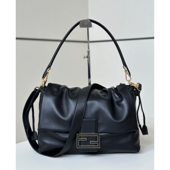 Premium Replica Fendi Medium/Large Mamma Baguette shoulder bag Black At Cheap Price