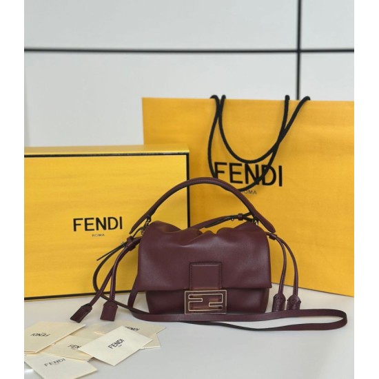 Premium Replica Fendi Medium/Large Mamma Baguette shoulder bag Burgundy At Cheap Price