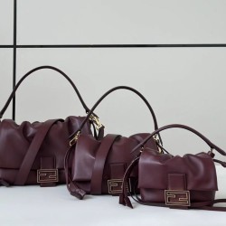 Premium Replica Fendi Medium/Large Mamma Baguette shoulder bag Burgundy At Cheap Price