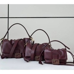 Premium Replica Fendi Medium/Large Mamma Baguette shoulder bag Burgundy At Cheap Price