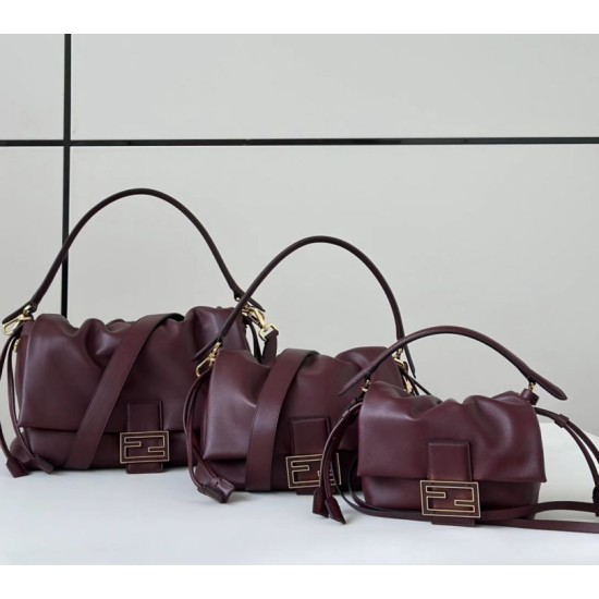 Premium Replica Fendi Medium/Large Mamma Baguette shoulder bag Burgundy At Cheap Price