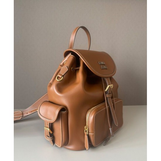 Premium Replica Miumiu Leather Backpack 5BZ042 Brown At Cheap Price
