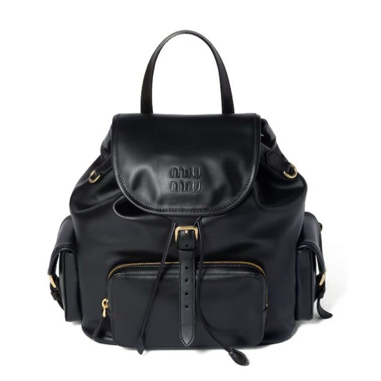 Premium Replica Miumiu Leather Backpack 5BZ042 Black At Cheap Price