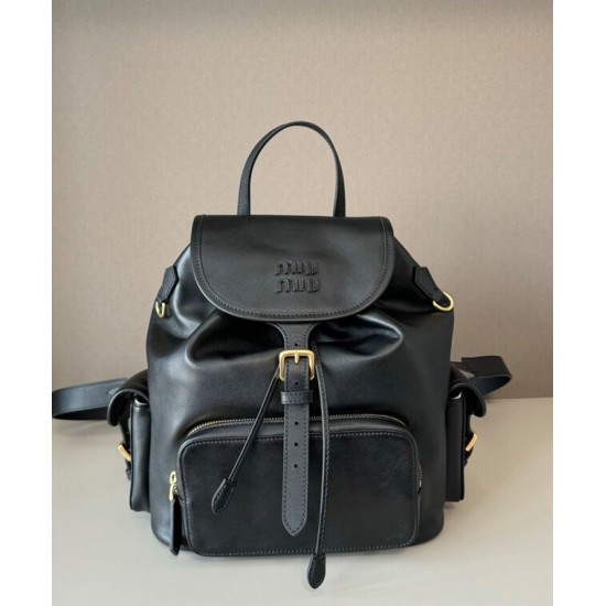 Premium Replica Miumiu Leather Backpack 5BZ042 Black At Cheap Price