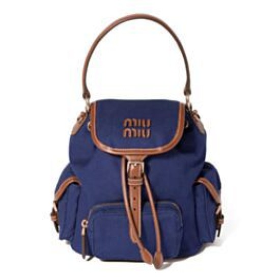 Premium Replica Miumiu canvas backpack 5BZ043 blue At Cheap Price