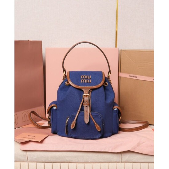 Premium Replica Miumiu canvas backpack 5BZ043 blue At Cheap Price