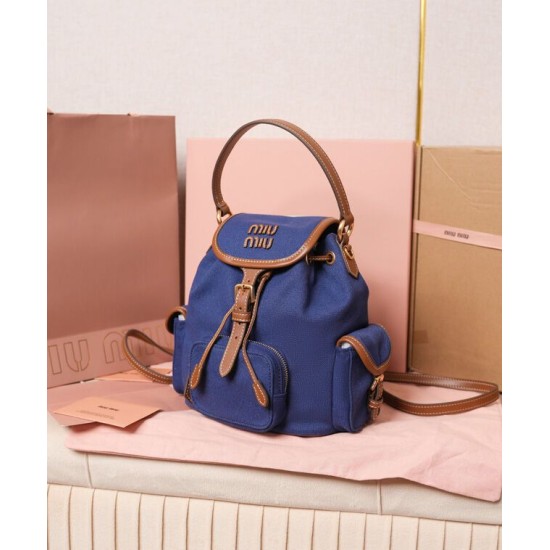 Premium Replica Miumiu canvas backpack 5BZ043 blue At Cheap Price