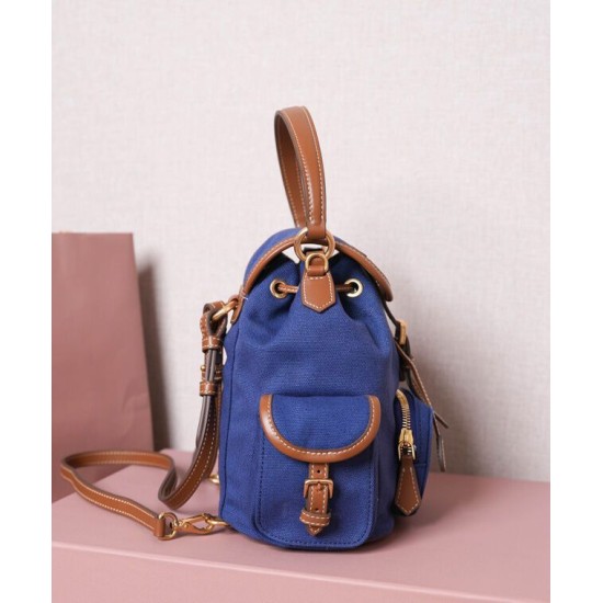 Premium Replica Miumiu canvas backpack 5BZ043 blue At Cheap Price