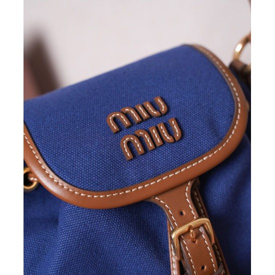 Premium Replica Miumiu canvas backpack 5BZ043 blue At Cheap Price