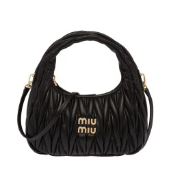 Premium Replica Miu Miu Wander Mini Hobo Bag Black Matelasse At Cheap Price