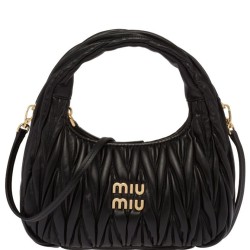 Premium Replica Miu Miu Wander Mini Hobo Bag Black Matelasse At Cheap Price