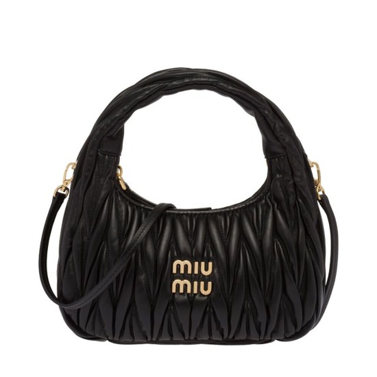 Premium Replica Miu Miu Wander Mini Hobo Bag Black Matelasse At Cheap Price