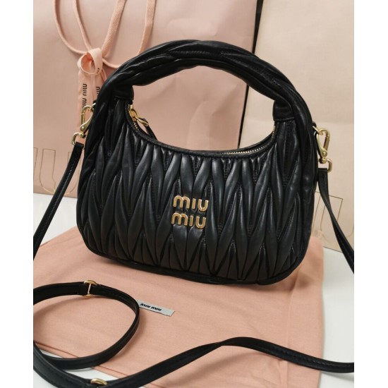 Premium Replica Miu Miu Wander Mini Hobo Bag Black Matelasse At Cheap Price