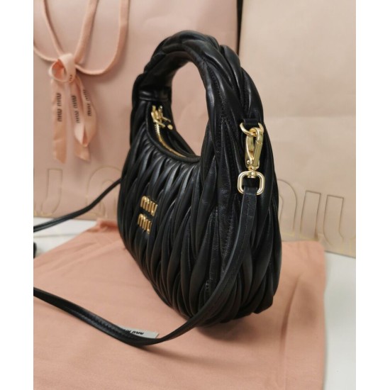 Premium Replica Miu Miu Wander Mini Hobo Bag Black Matelasse At Cheap Price