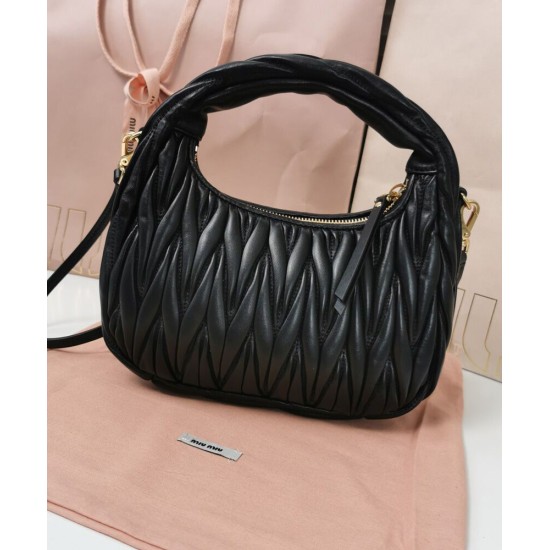 Premium Replica Miu Miu Wander Mini Hobo Bag Black Matelasse At Cheap Price