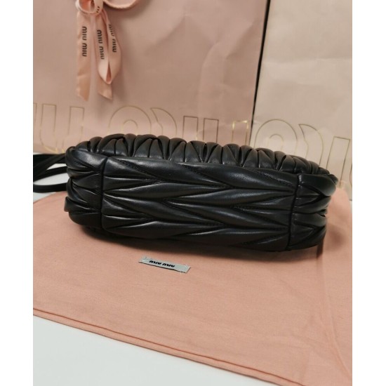 Premium Replica Miu Miu Wander Mini Hobo Bag Black Matelasse At Cheap Price