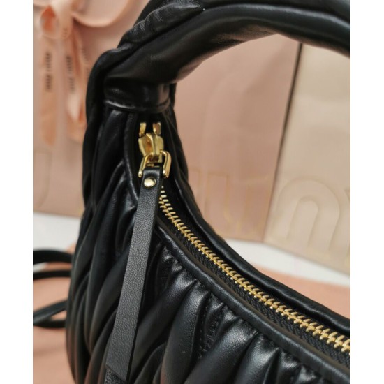 Premium Replica Miu Miu Wander Mini Hobo Bag Black Matelasse At Cheap Price