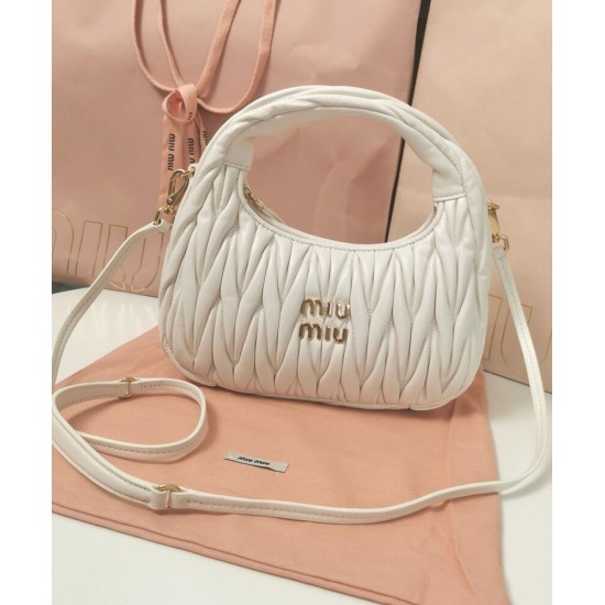 Premium Replica Mini Miu Miu Wander Matelasse white hobo bag At Cheap Price