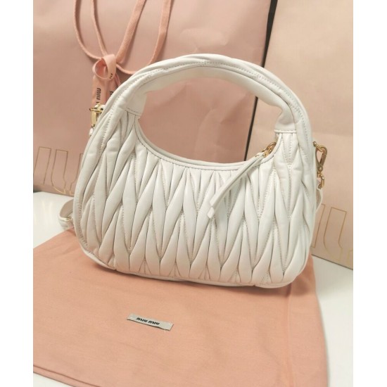 Premium Replica Mini Miu Miu Wander Matelasse white hobo bag At Cheap Price