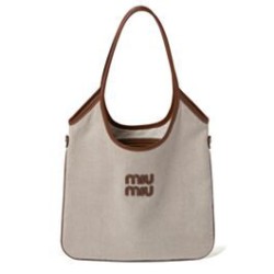 Premium Replica Miumiu IVY canvas shoulder bag 5BG231 coffee At Cheap Price