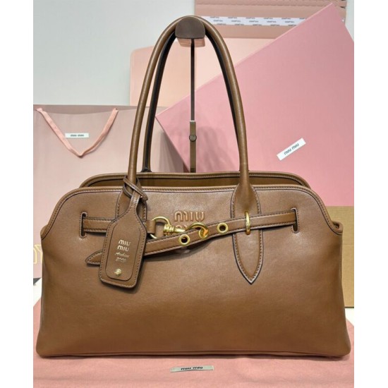 Fake Miumiu Adventure Nappa Bag 5BG310 Brown Knockoff Clone Sale Online Premium Replica Miumiu Adventure Nappa Bag 5BG310 Brown At Cheap Price
