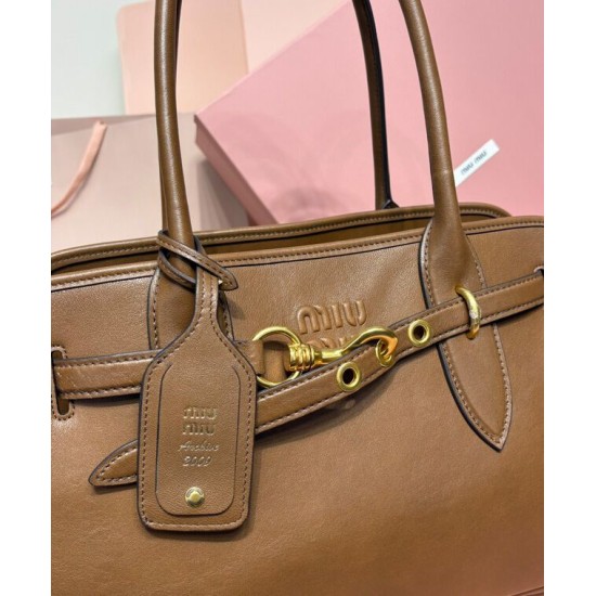 Fake Miumiu Adventure Nappa Bag 5BG310 Brown Knockoff Clone Sale Online Premium Replica Miumiu Adventure Nappa Bag 5BG310 Brown At Cheap Price