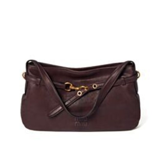 Premium Replica Miumiu Adventure Nappa Shoulder Bag 5BC181 Coffee At Cheap Price