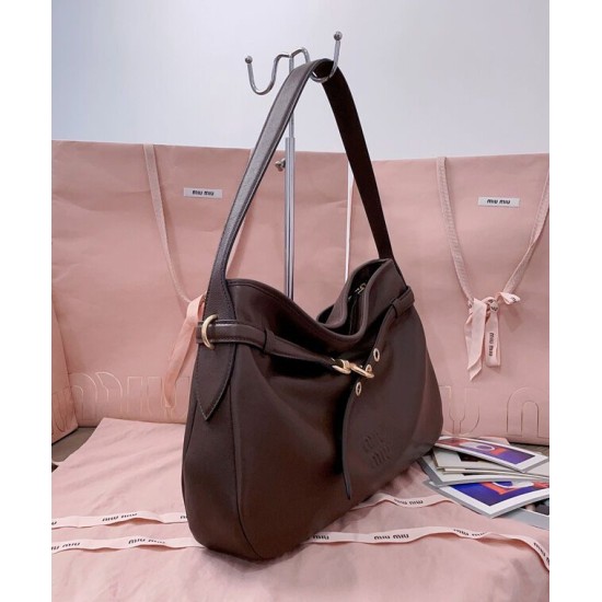 Premium Replica Miumiu Adventure Nappa Shoulder Bag 5BC181 Coffee At Cheap Price