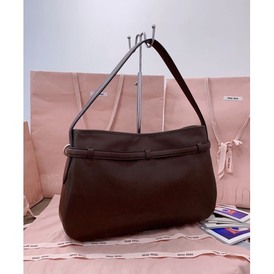 Premium Replica Miumiu Adventure Nappa Shoulder Bag 5BC181 Coffee At Cheap Price