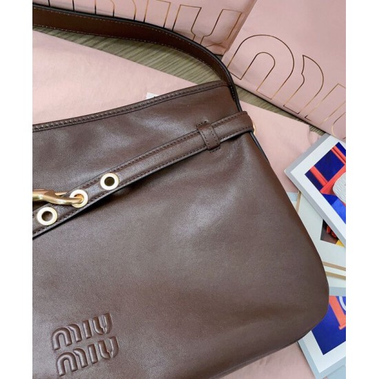 Premium Replica Miumiu Adventure Nappa Shoulder Bag 5BC181 Coffee At Cheap Price