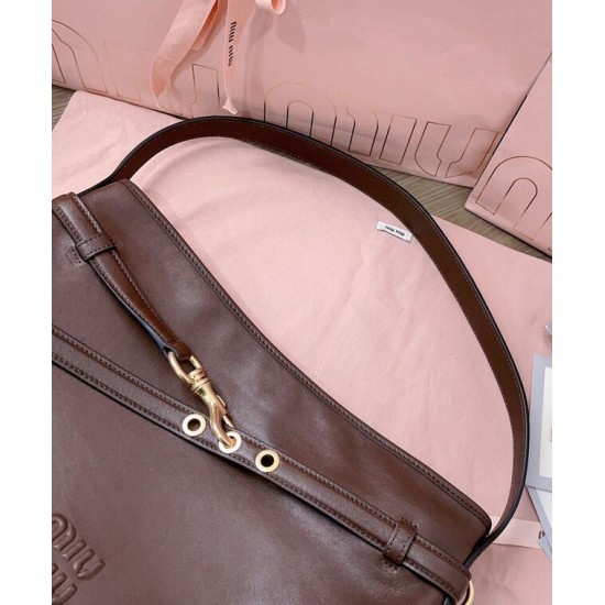 Premium Replica Miumiu Adventure Nappa Shoulder Bag 5BC181 Coffee At Cheap Price