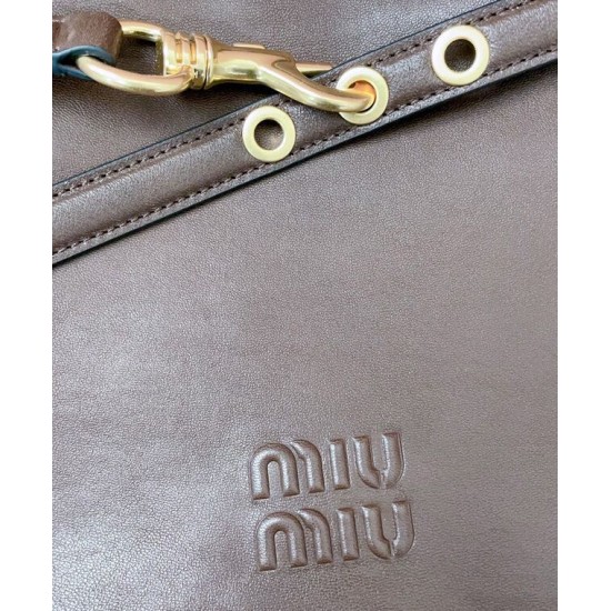 Premium Replica Miumiu Adventure Nappa Shoulder Bag 5BC181 Coffee At Cheap Price