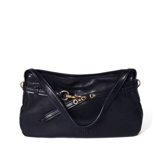 Fake Miumiu Adventure Nappa Shoulder Bag 5BC181 Black Knockoff Clone Sale Online Premium Replica Miumiu Adventure Nappa Shoulder Bag 5BC181 Black At Cheap Price