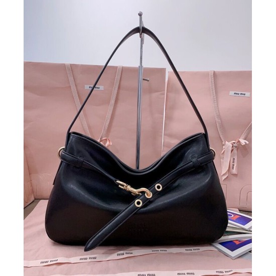 Fake Miumiu Adventure Nappa Shoulder Bag 5BC181 Black Knockoff Clone Sale Online Premium Replica Miumiu Adventure Nappa Shoulder Bag 5BC181 Black At Cheap Price
