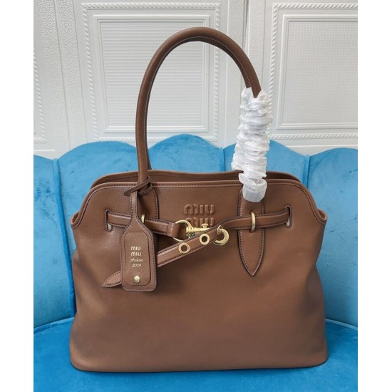 Premium Replica Miu Miu Adventure Nappa Tote Bag 5BG291 Coffee At Cheap Price