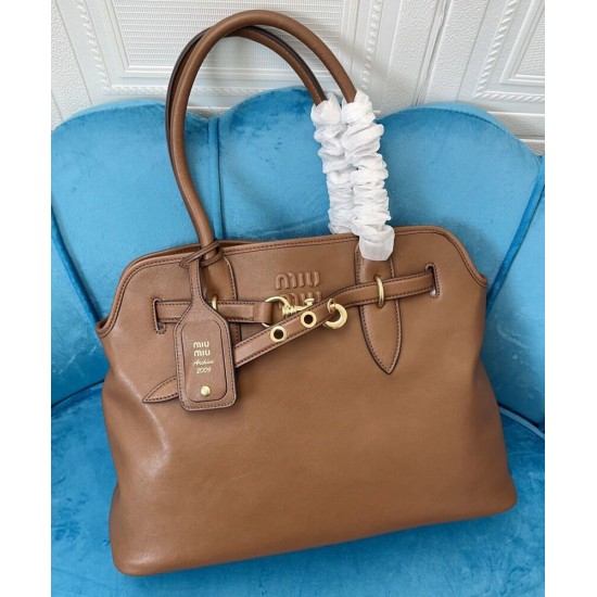 Premium Replica Miu Miu Adventure Nappa Tote Bag 5BG291 Coffee At Cheap Price