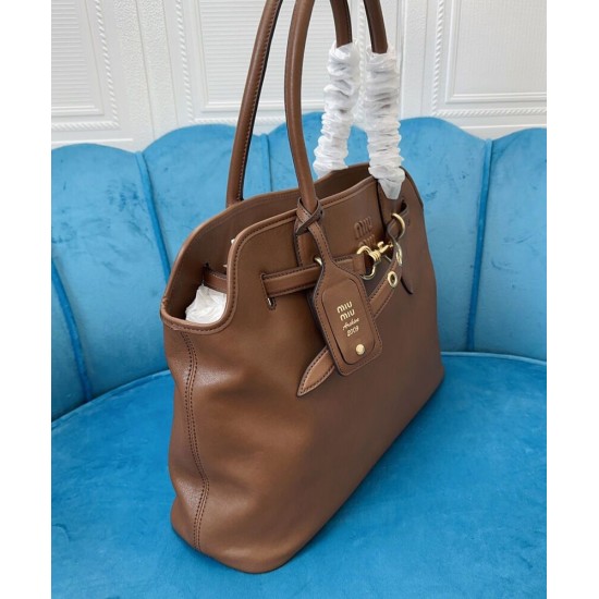 Premium Replica Miu Miu Adventure Nappa Tote Bag 5BG291 Coffee At Cheap Price