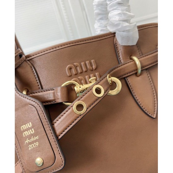 Premium Replica Miu Miu Adventure Nappa Tote Bag 5BG291 Coffee At Cheap Price