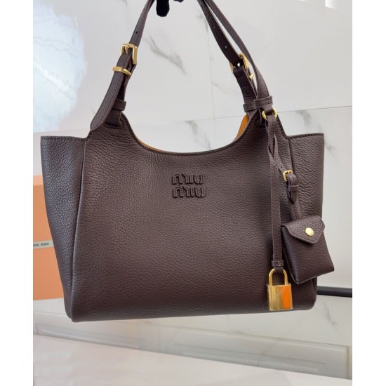 Premium Replica Miu Miu Hobo tote handbag 5BA304 Coffee At Cheap Price