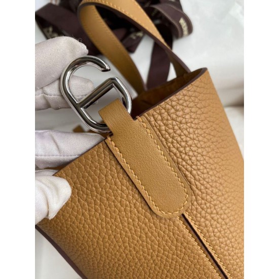 Fake Handmade Hermes The Loop 18 tote bag brown Clemence Knockoff Clone Sale Online Premium Replica Handmade Hermes The Loop 18 tote bag brown Clemence At Cheap Price