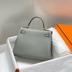 Premium Replica Hermes Sellier Kelly 25cm Epsom Bag Light Gray At Cheap Price